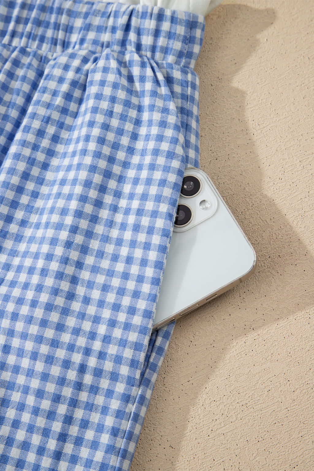 Green Contrast Trim Plaid Print Plus Size Shorts