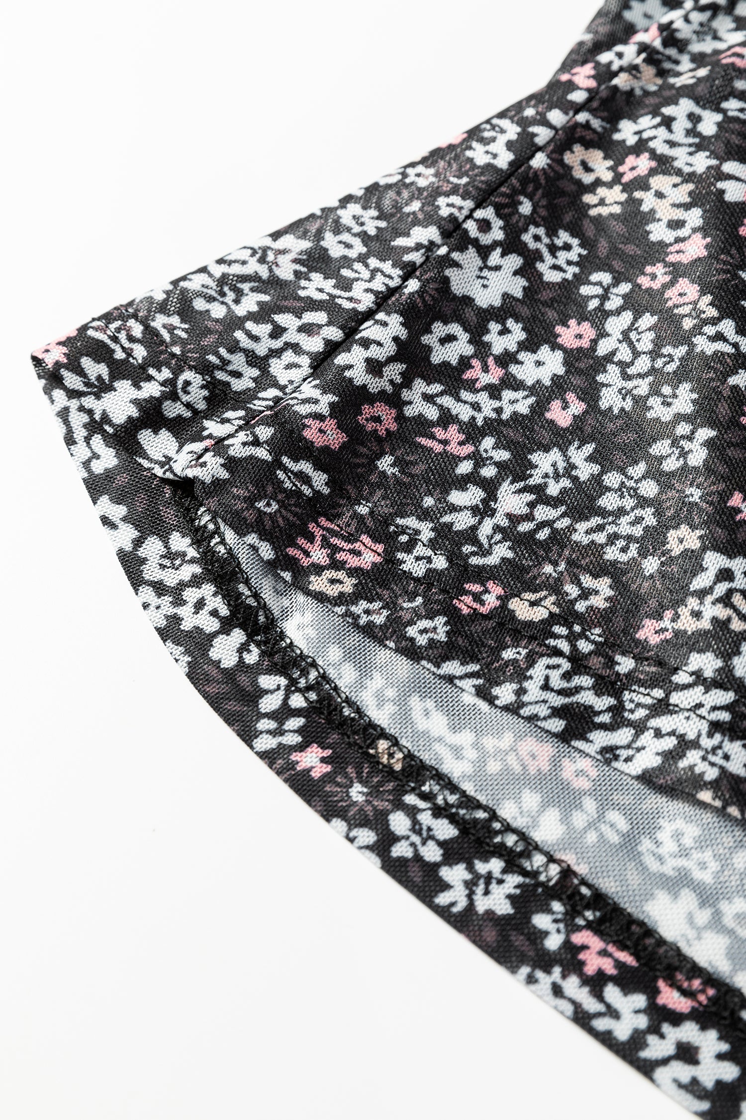 Black Ditsy Floral Mesh Thumbhole Sleeve Slim Fit Top
