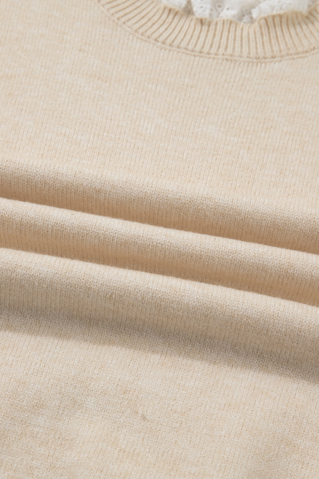 Sleet Lace Trim Patchwork Buttoned Cuffs Loose Sweater