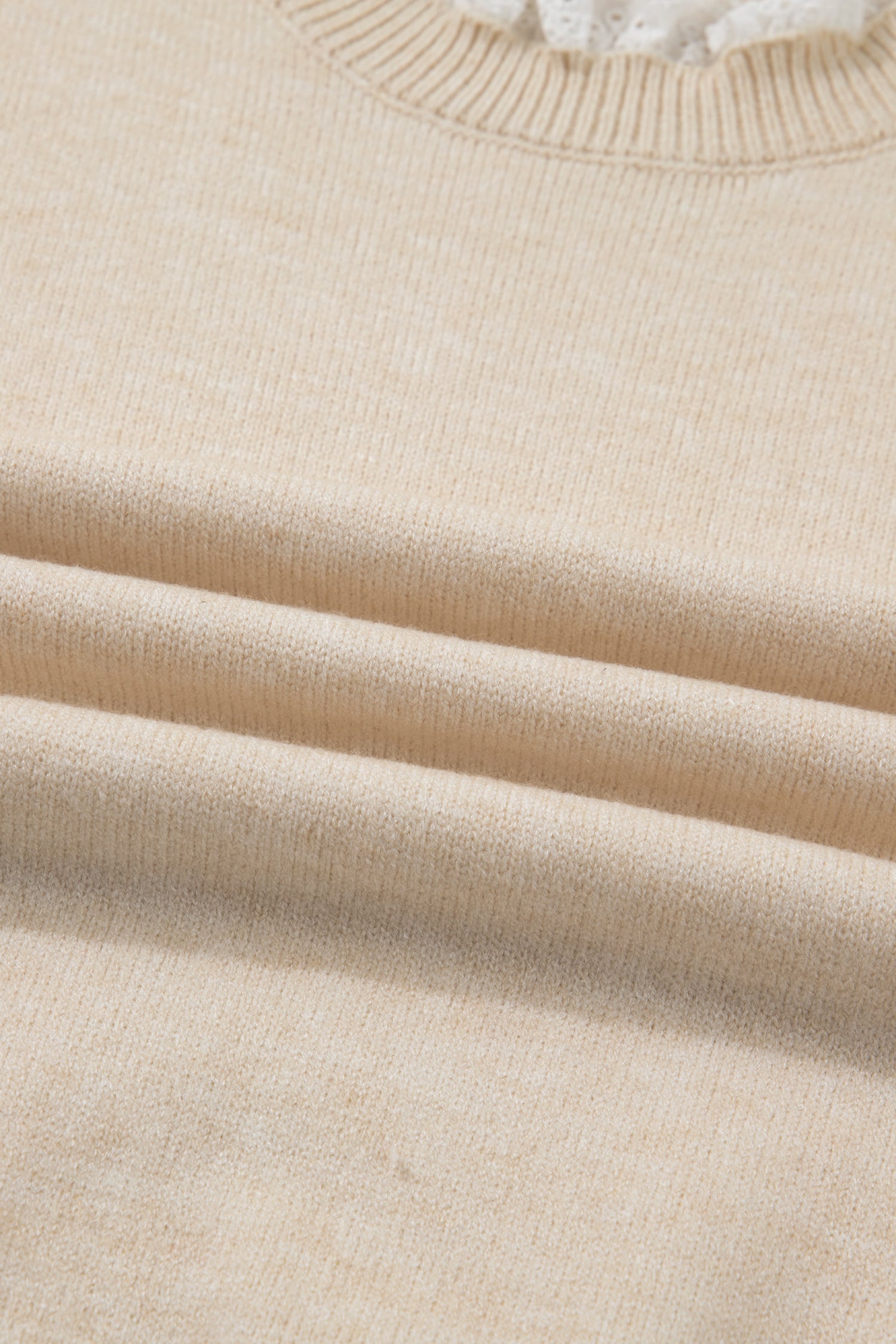 Sleet Lace Trim Patchwork Buttoned Cuffs Loose Sweater