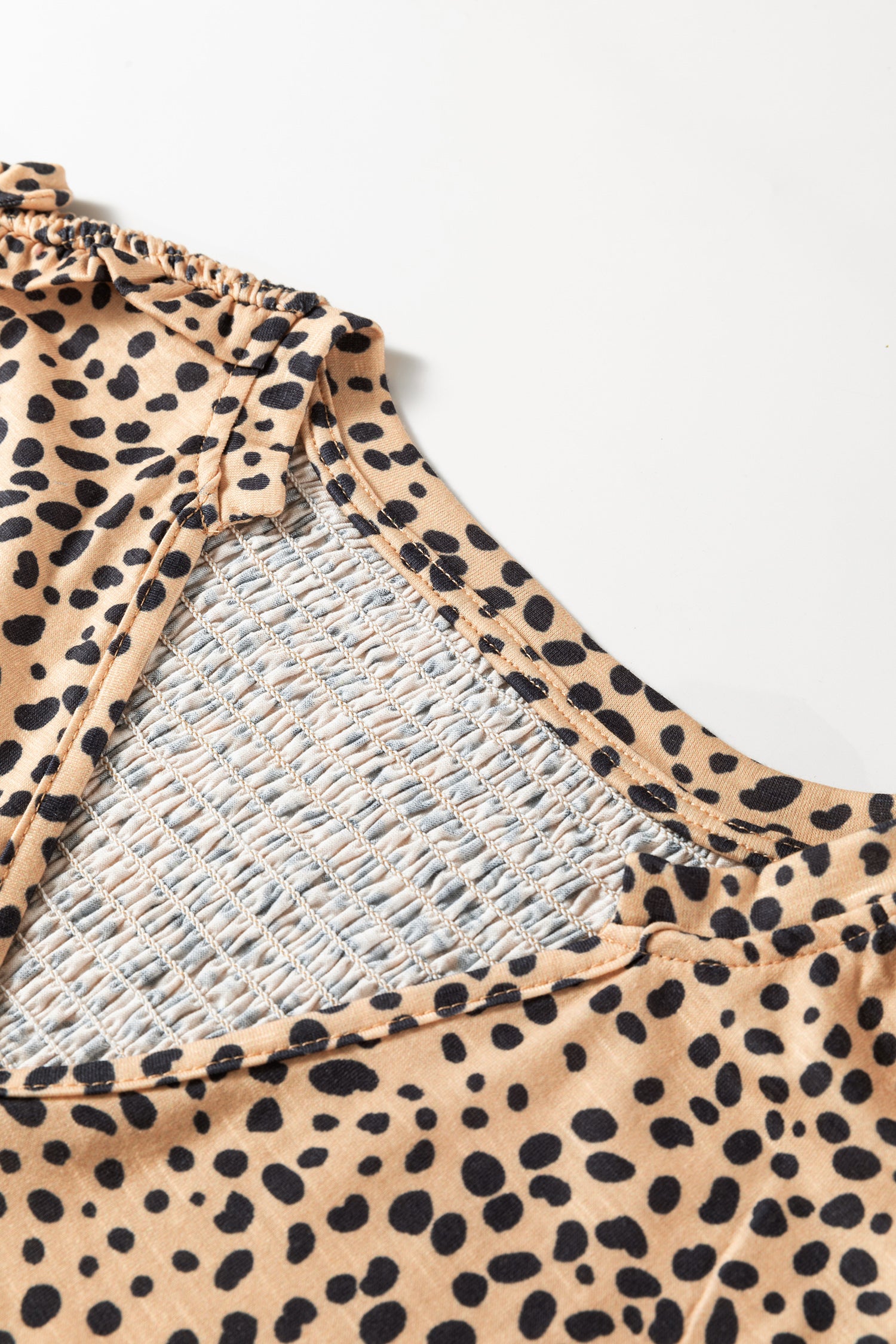 Apricot Cheeath Print Frilled V Neck Shirred Detail Short Sleeve Blouse