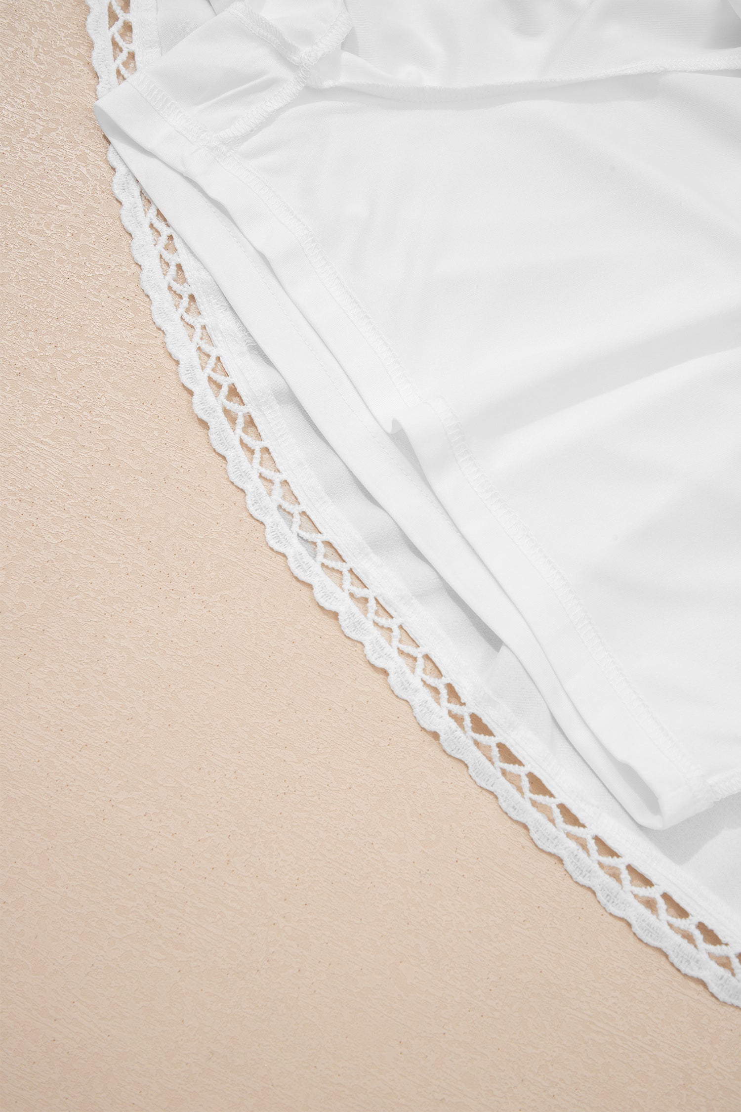 White Plus Size Frilled Elastic Waist Lace Trim Boho Ruffled Shorts