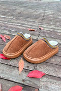 Chestnut Contrast Edge Suede Plush Lined Thick Sole Winter Slippers
