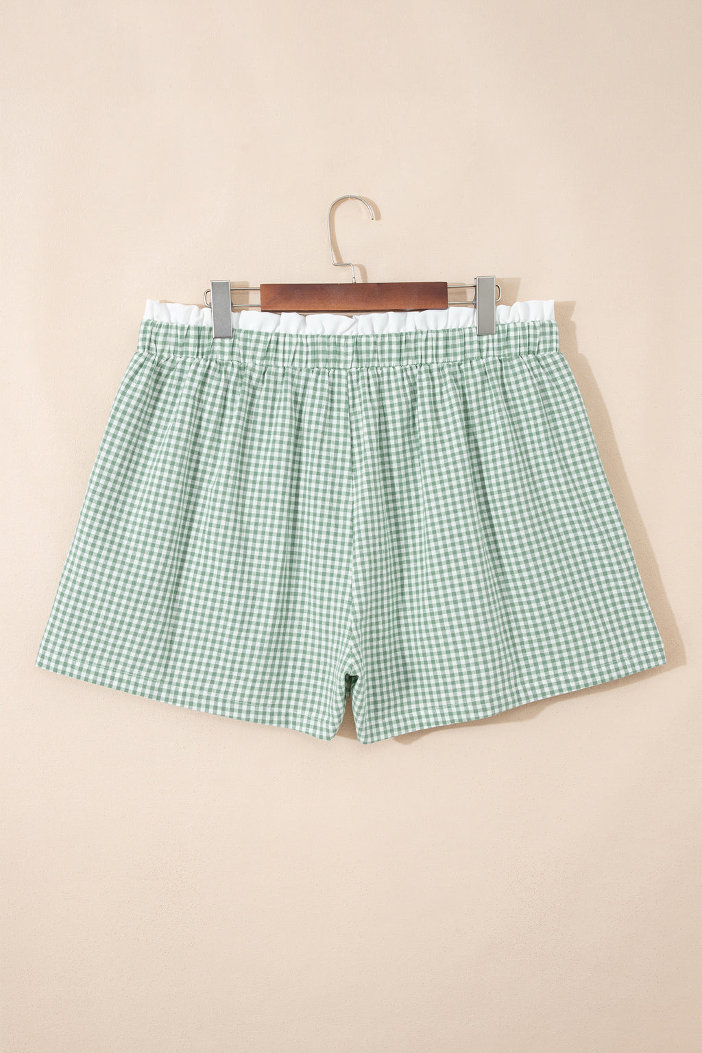 Green Contrast Trim Plaid Print Plus Size Shorts