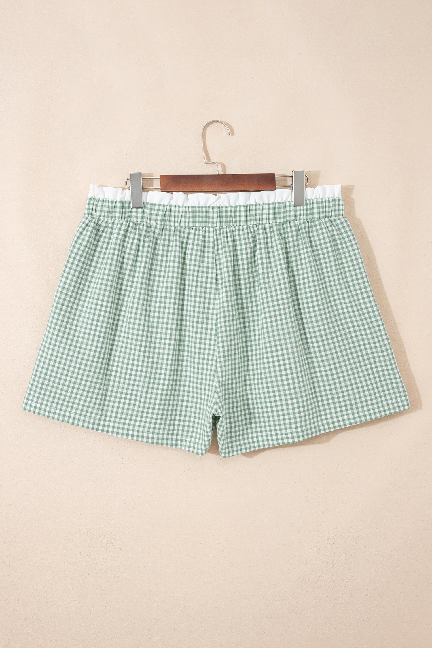 Green Contrast Trim Plaid Print Plus Size Shorts