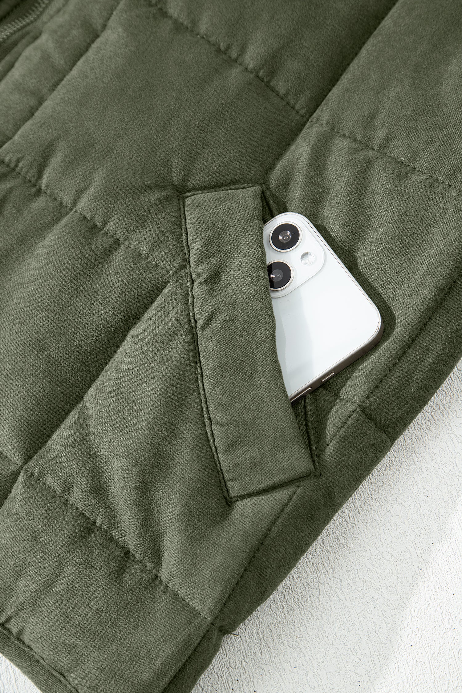 Green Zip-Up Pocket Quilted Jacket