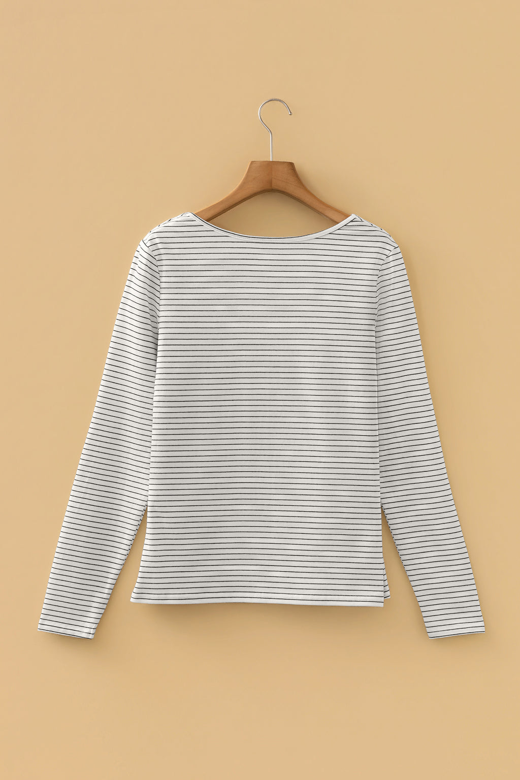 Brown Stripe Square Neck Long Sleeve Top