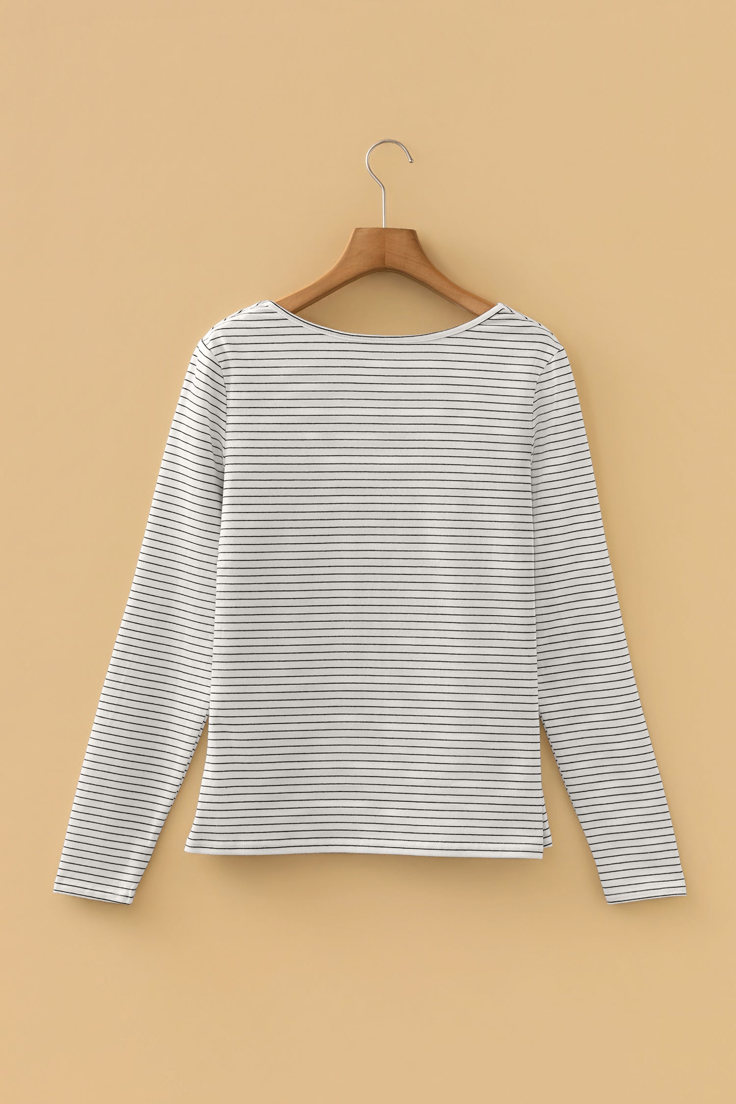 Brown Stripe Square Neck Long Sleeve Top