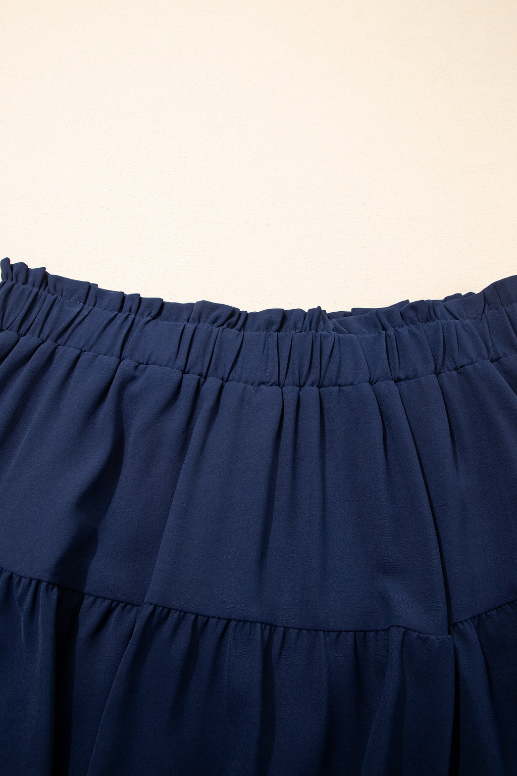 Navy Blue Plus Size Frilled Elastic Waist Lace Trim Boho Ruffled Shorts