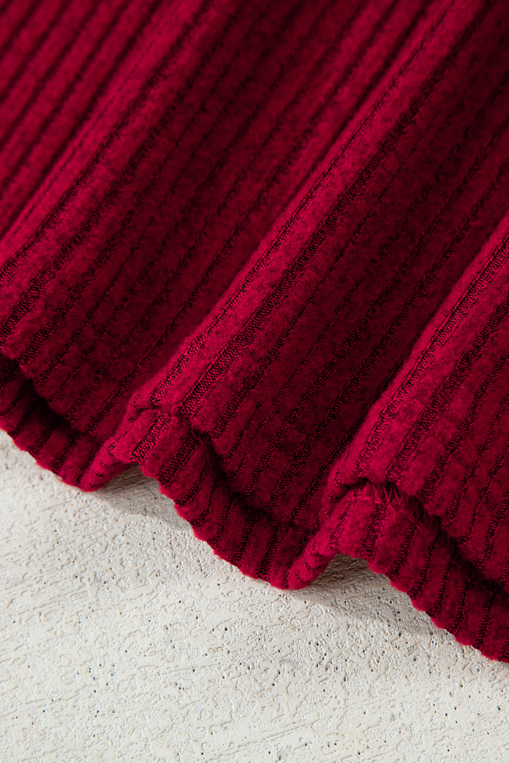 Simply Taupe Ribbed V Neck Contrast Ribbon Bow Back Drop Shoulder Long Sleeve Top