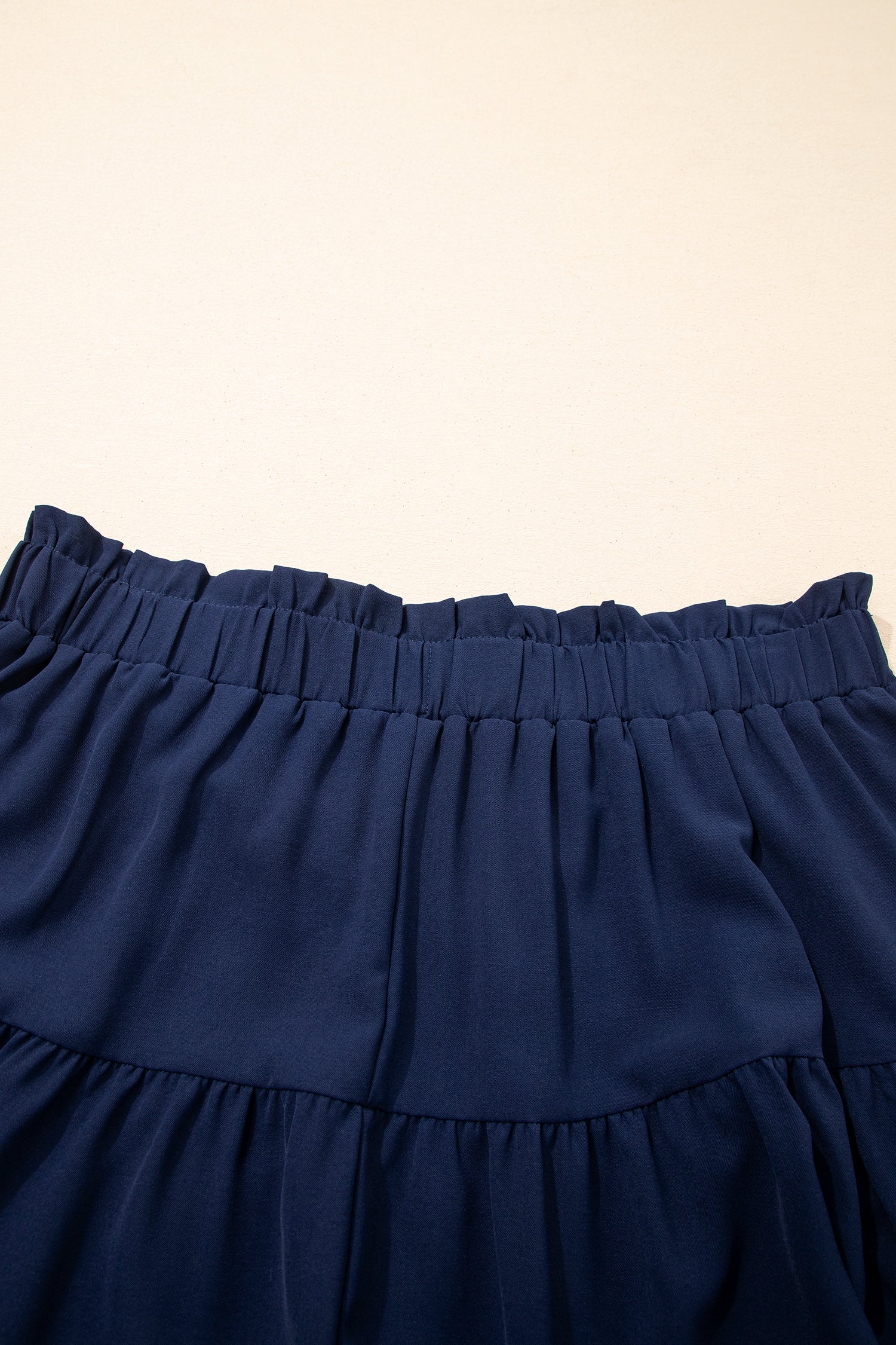 Navy Blue Plus Size Frilled Elastic Waist Lace Trim Boho Ruffled Shorts