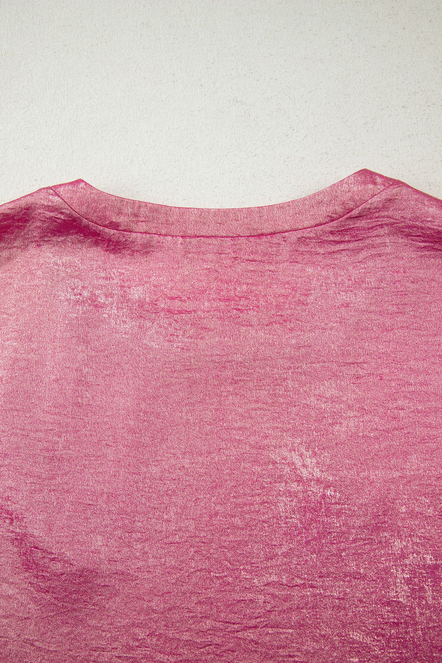 Bright Pink Metallic Round Neck Cap Sleeve Tee