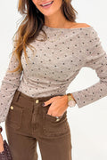 Jet Stream Polka Dot Boat Neck Knit Long Sleeve T Shirt