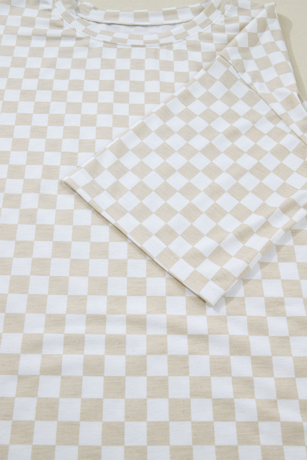 Khaki Checkered Print Half Sleeve Tee 2pcs Lounge Pant Set