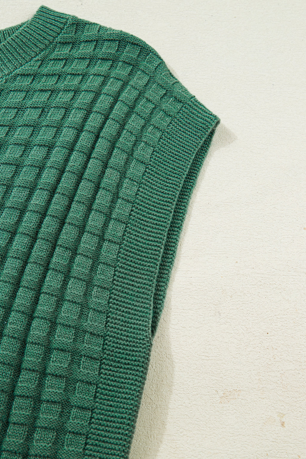 Mist Green Solid Color Round Neck Textured Short Sleeve Sweater