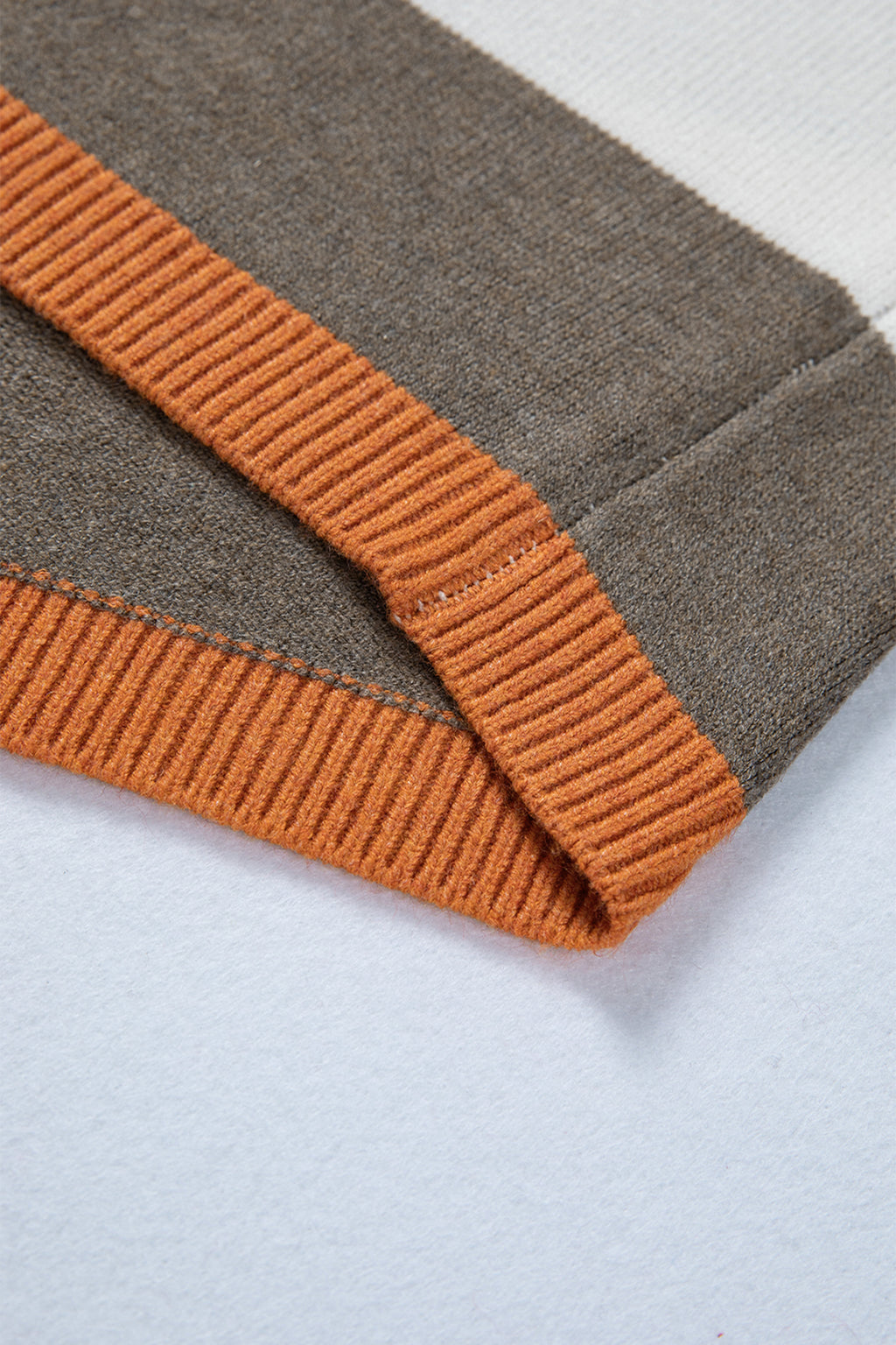 White Striped Color Block Knit Drop Shoulder Sweater