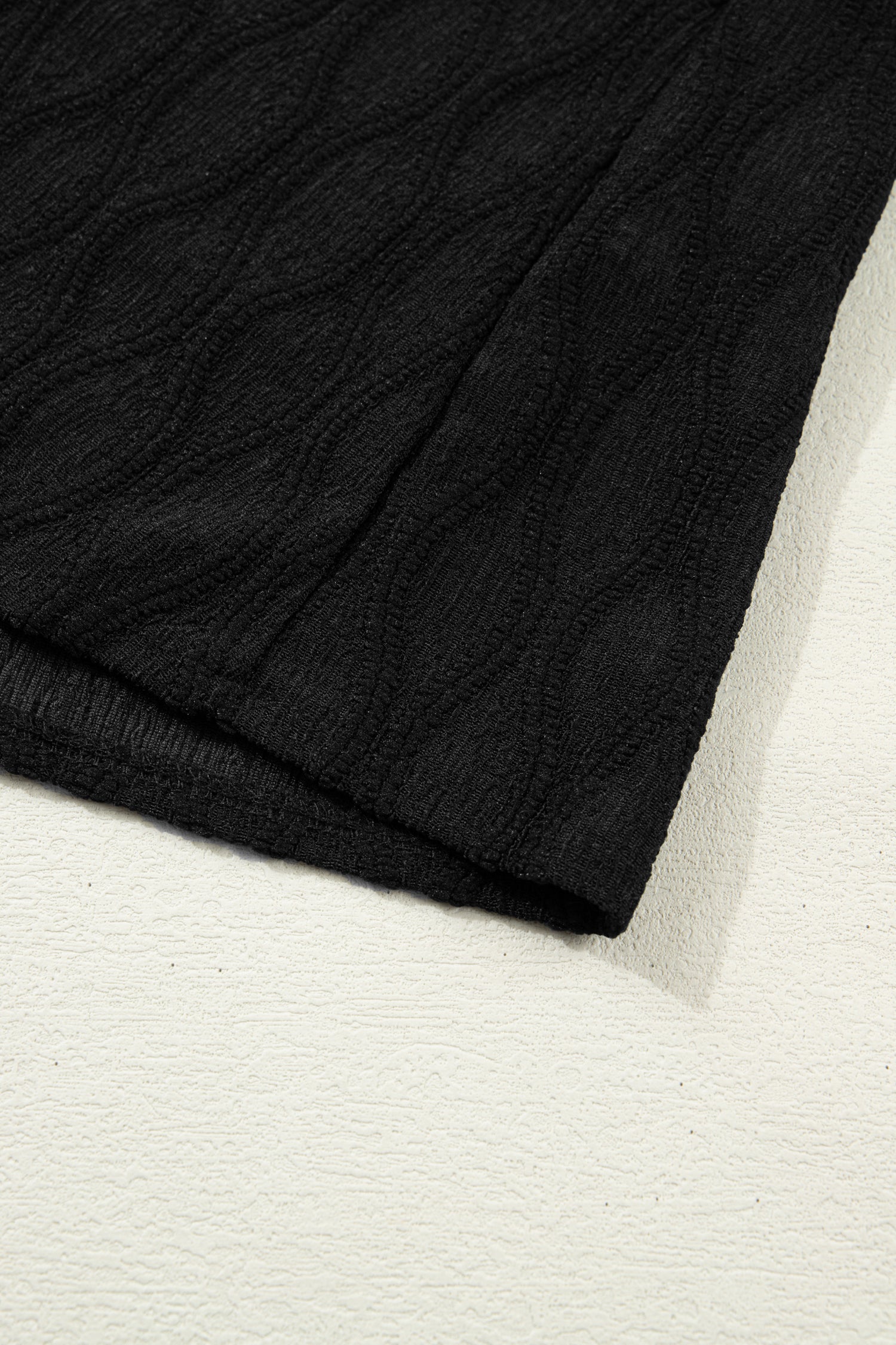 Beau Blue Solid Color Textured Notched Neck Puff Sleeve Blouse