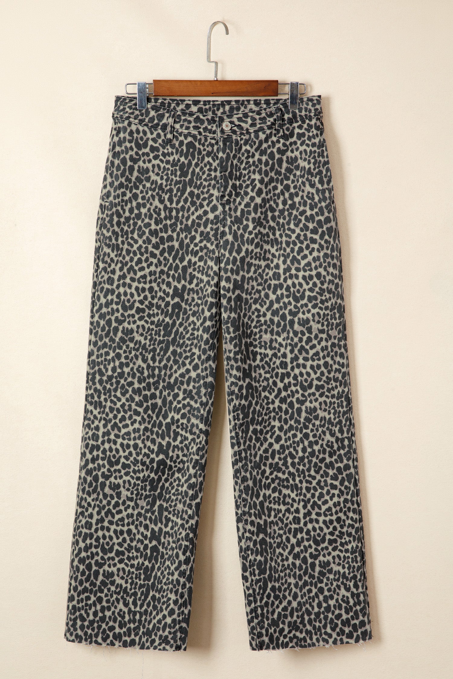 Black Leopard Print Wide Leg High Waist Jeans