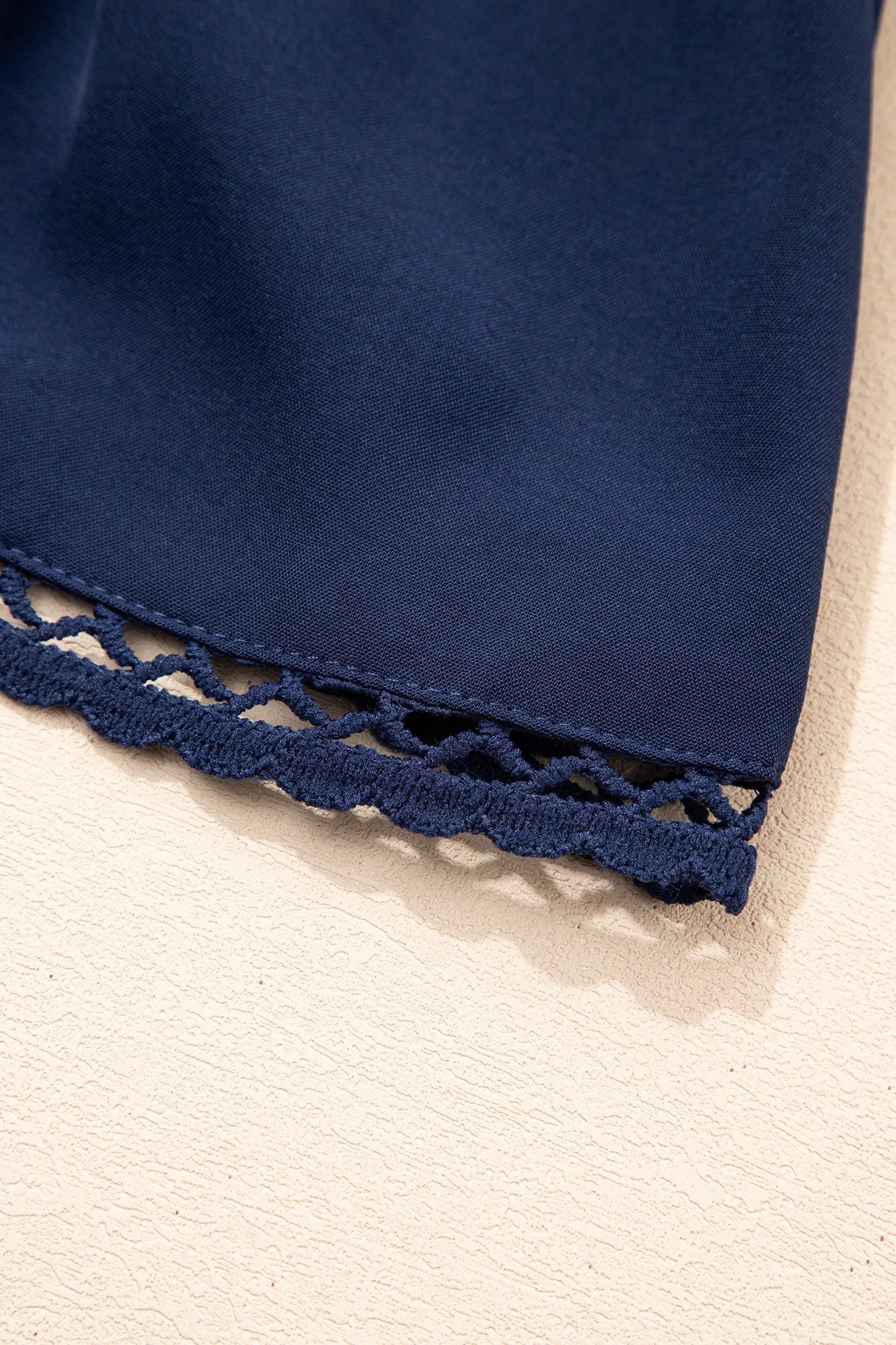 Navy Blue Plus Size Frilled Elastic Waist Lace Trim Boho Ruffled Shorts