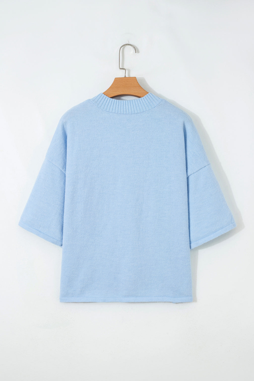 Beau Blue 3/4 Sleeve Boxy Knit Button Down Sweater Cardigan