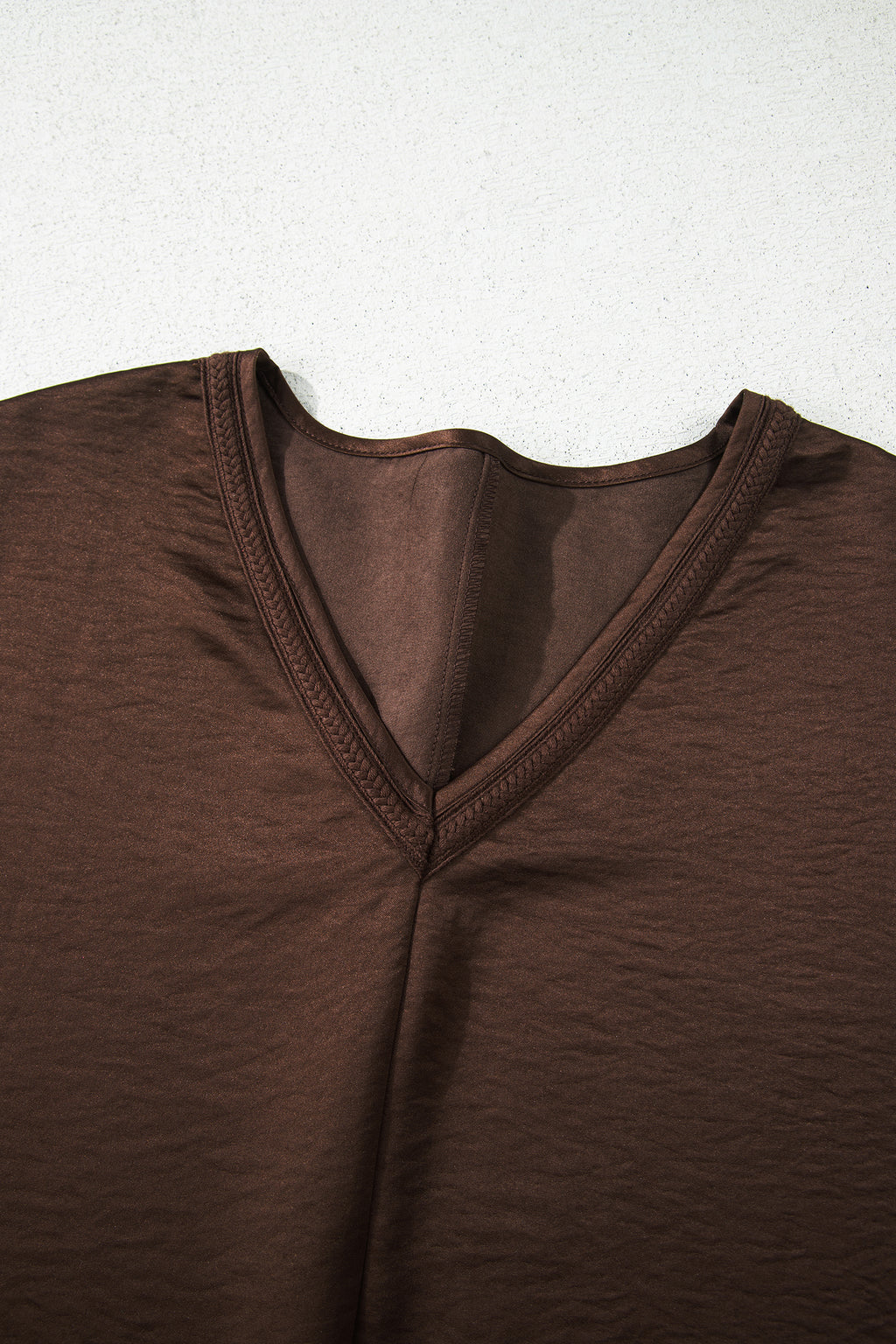 Dark Brown Braided V Neck Long Sleeve Loose Top and Drawstring High Waist Pants 2pcs Outfit