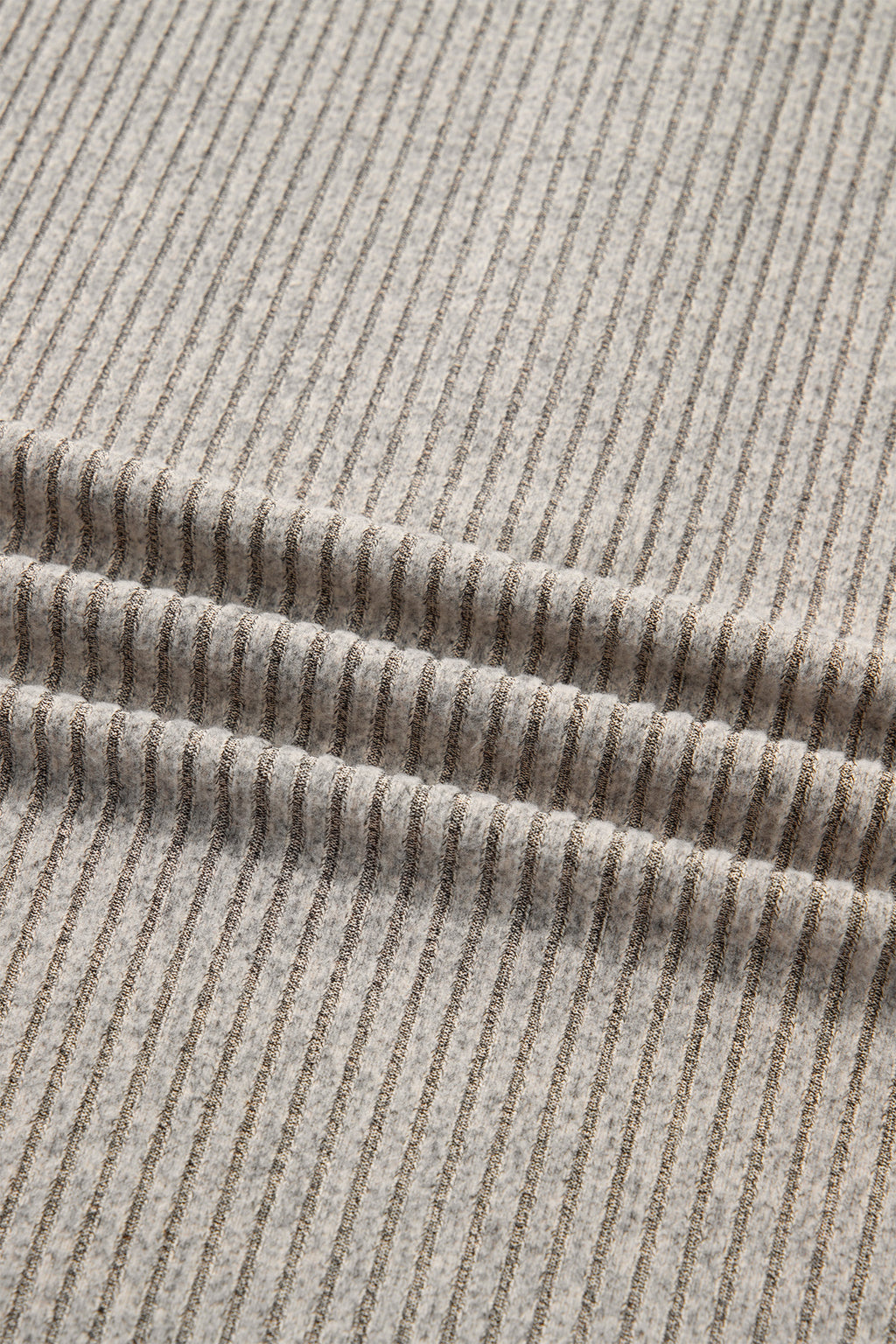 Simply Taupe Plus Size Ribbed Knit Kangaroo Pocket Henley Long Sleeve Top