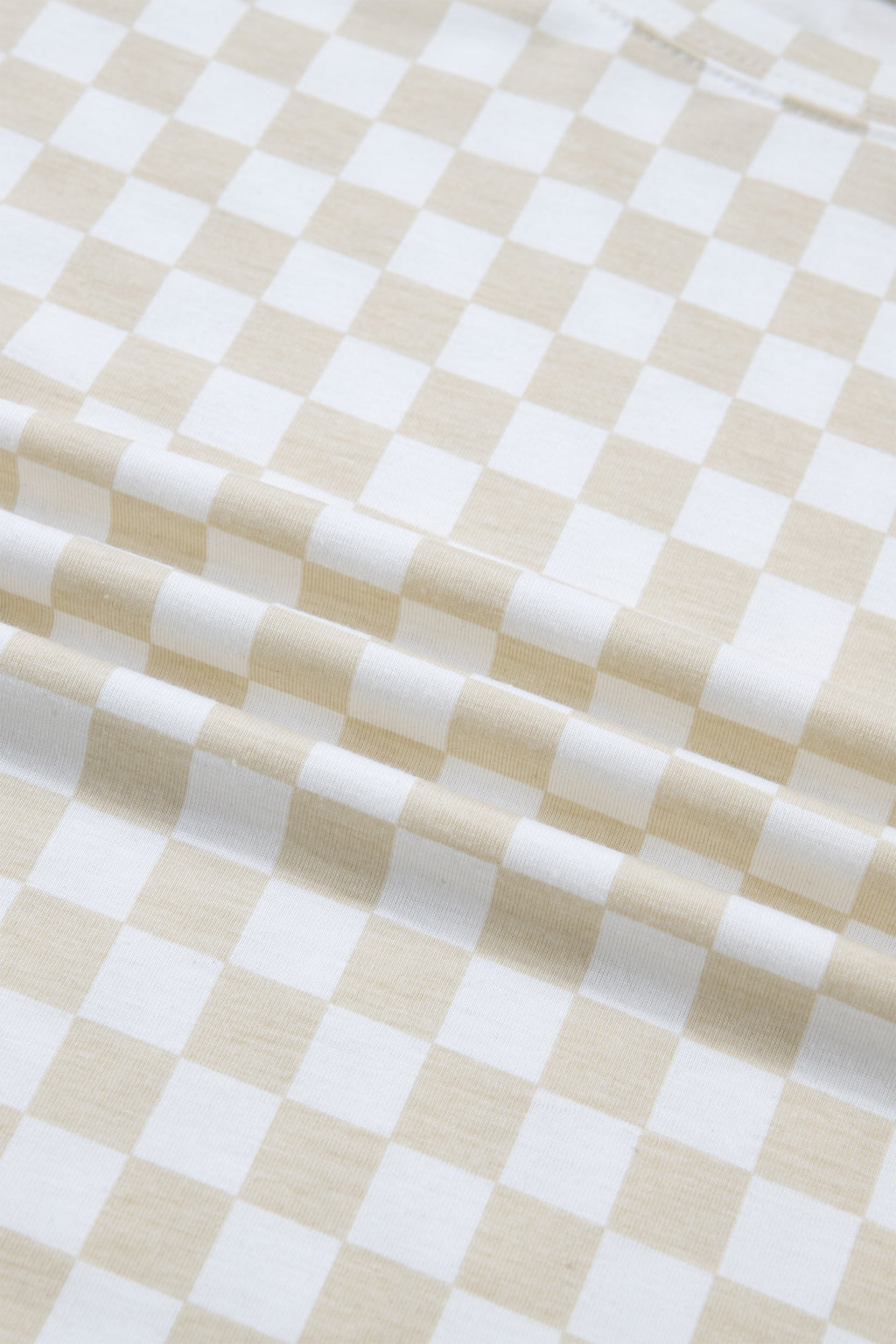 Khaki Checkered Print Half Sleeve Tee 2pcs Lounge Pant Set