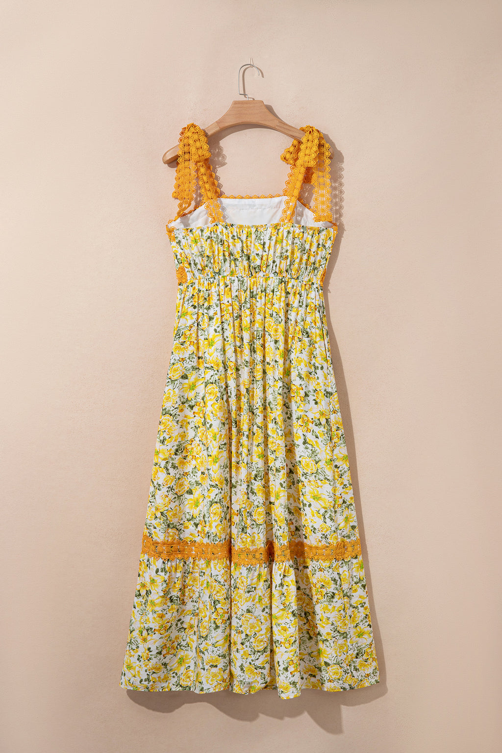 Banana Cream Floral Lace Tied Strap Empire Waist Maxi Dress