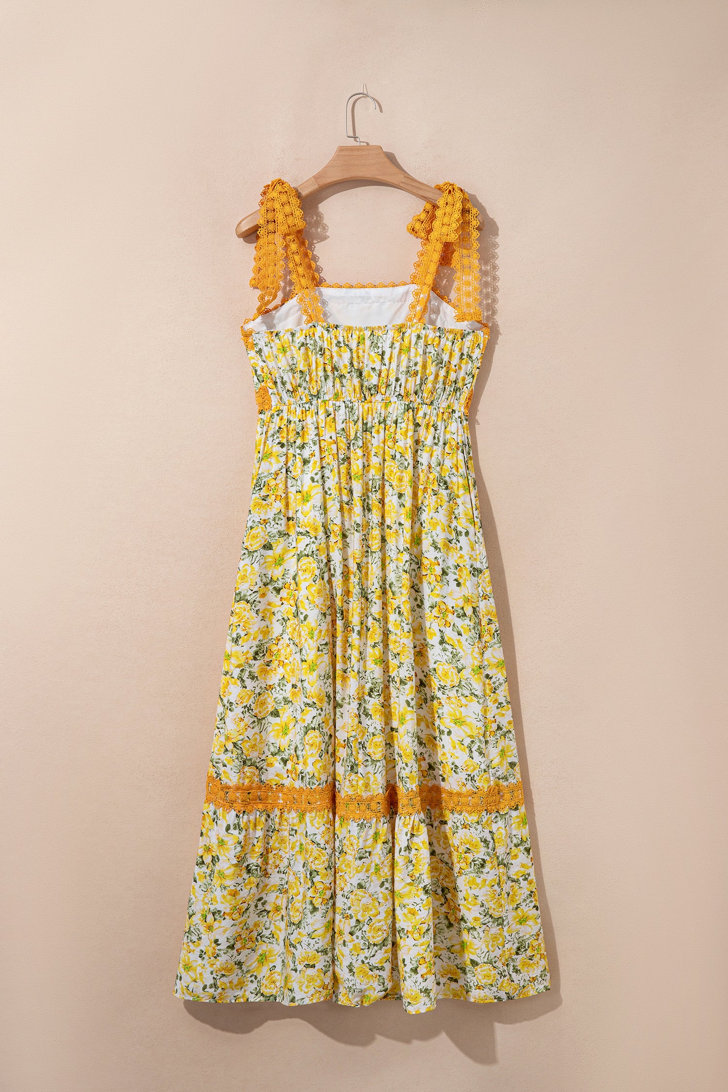 Banana Cream Floral Lace Tied Strap Empire Waist Maxi Dress