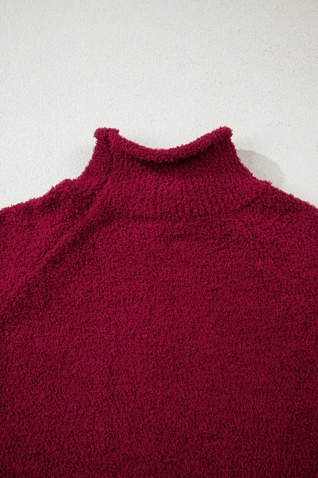 Burgundy Popcorn Mock Neck Solid Sweater