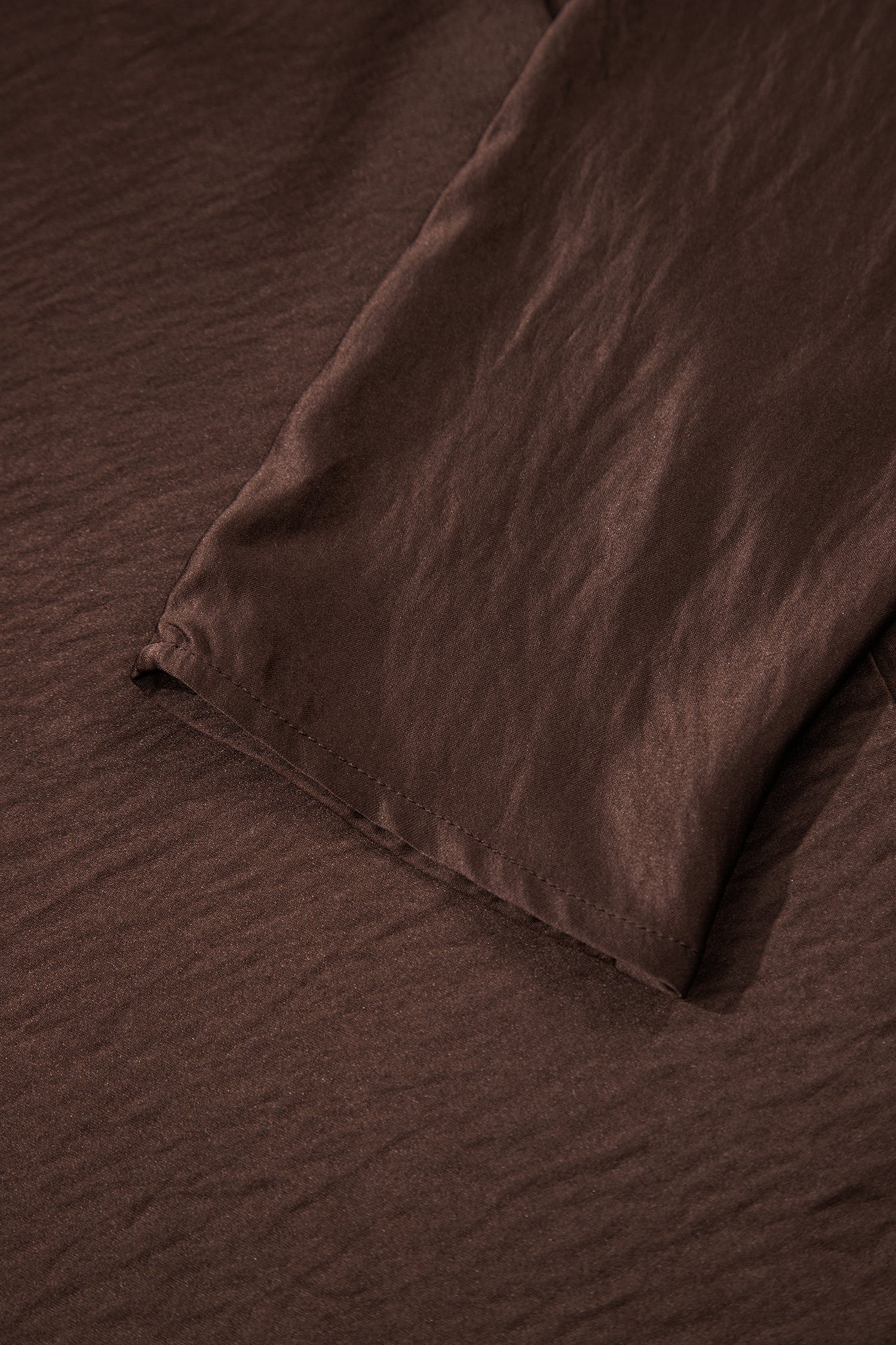 Dark Brown Braided V Neck Long Sleeve Loose Top and Drawstring High Waist Pants 2pcs Outfit