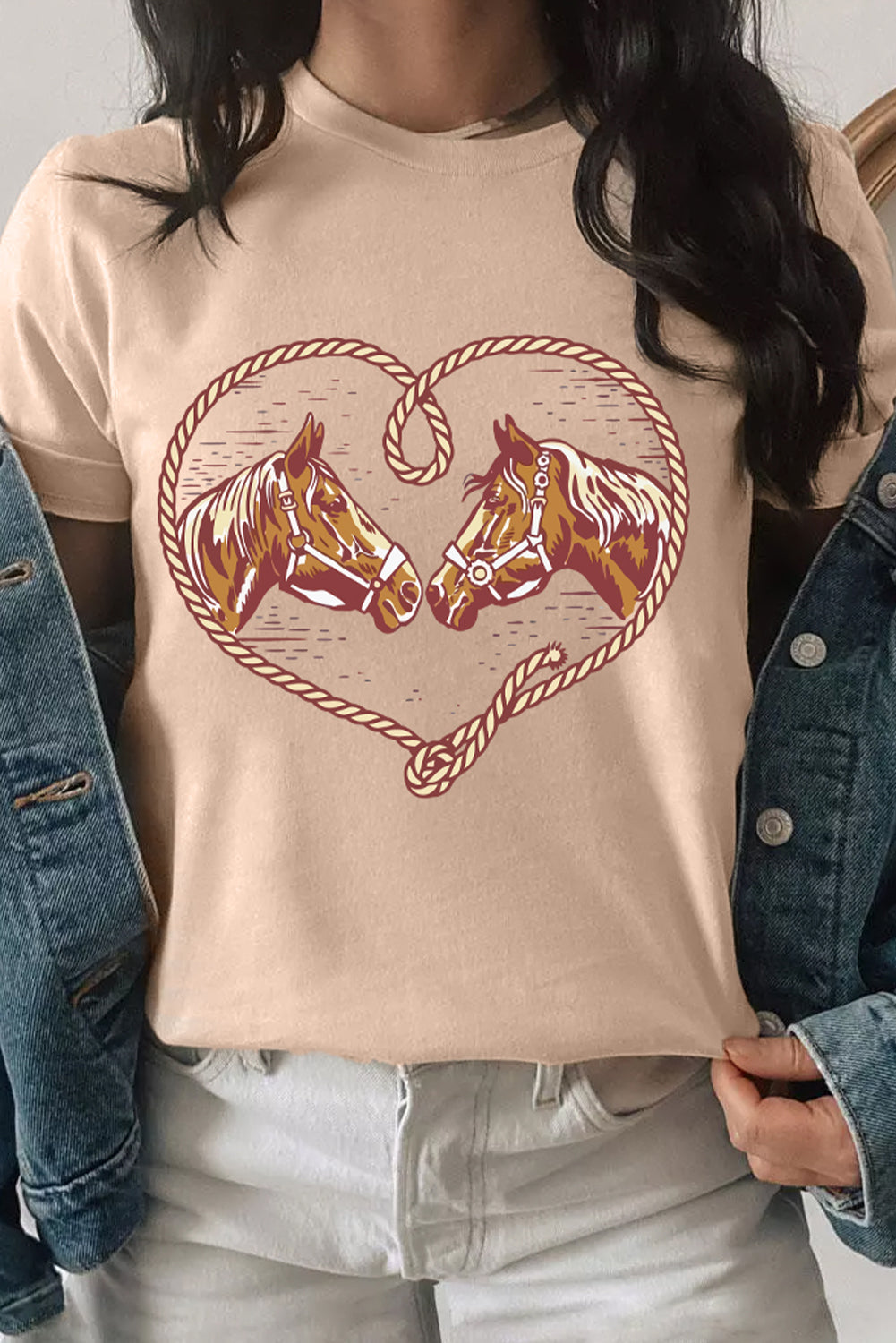 Khaki Rodeo Horse Graphic Western Cowgirl Fashion T Shirt